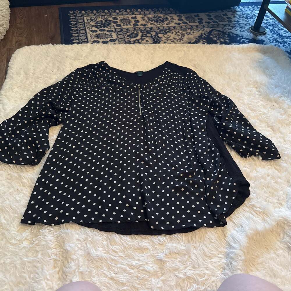 Plus Size - Rue+ 3XL Black and white polka dot 3/4 sleeve blouse‎